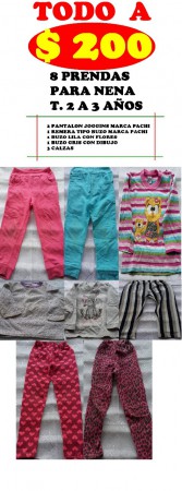combo de ropa de nena talle entre 2 y 3 años trae 8 prendas a $200. 2 pantalon marca pachi de algodon 1 remerita manga larga Pachi, 2 buzos y 3 clazas